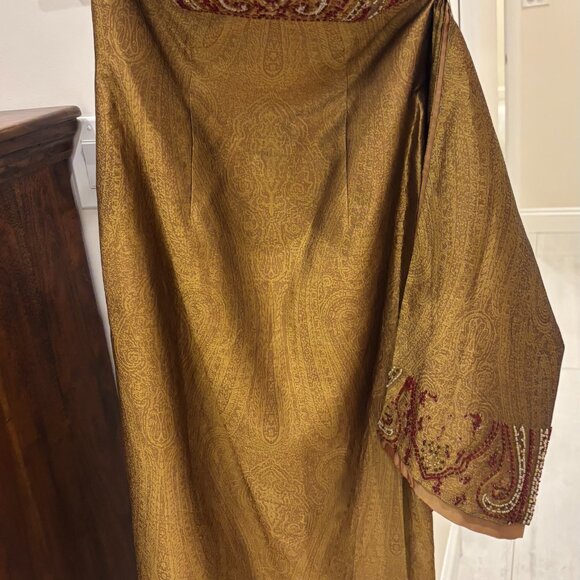 Lillie‎ Rubin Bronze Beaded Brocade Jacquard Silk Gown, Sz M - Picture 5 of 10